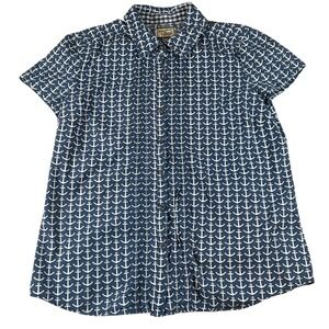 G.H. Bass Nautical Anchor Shirt Men's Large Blue Cotton Button Up Coastal Casual